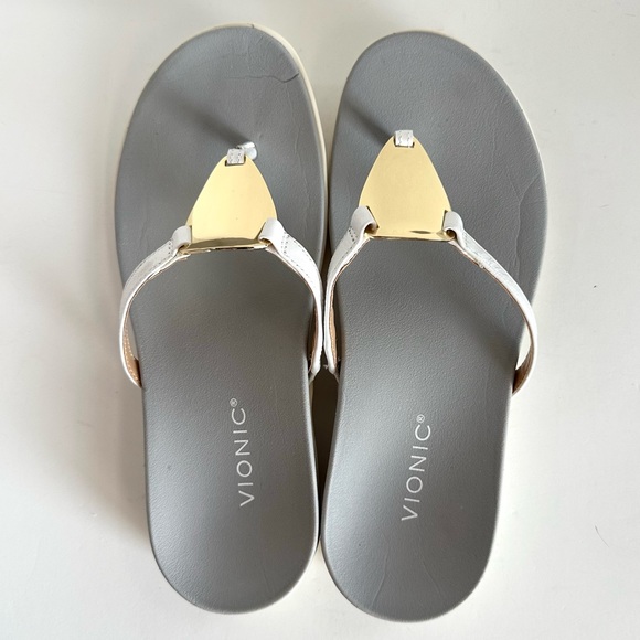 VIONIC RAYSA WHITE PATENT LEATHER SLIP-ON SUPPORTIVE TOE-POST THONG SANDAL Sz8.5 - Picture 4 of 11